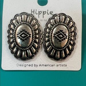 Hippie Silver Oval Earrings